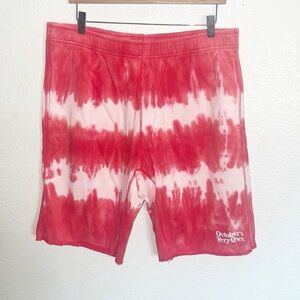 Drake OVO Men's Red Marble Tie Dye 100% Cotton Pull On Drawstring Sweat Shorts